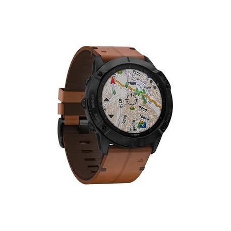 Garmin fenix 6X Multisport GPS Smartwatch (51mm, Sapphire, Black DLC / Chestnut Leather Band)