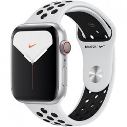 Apple Watch Series 5 (Nike+/GPS + Cell, 44mm, Silver Aluminum, Pure Platinum/Black Nike Sport Band)